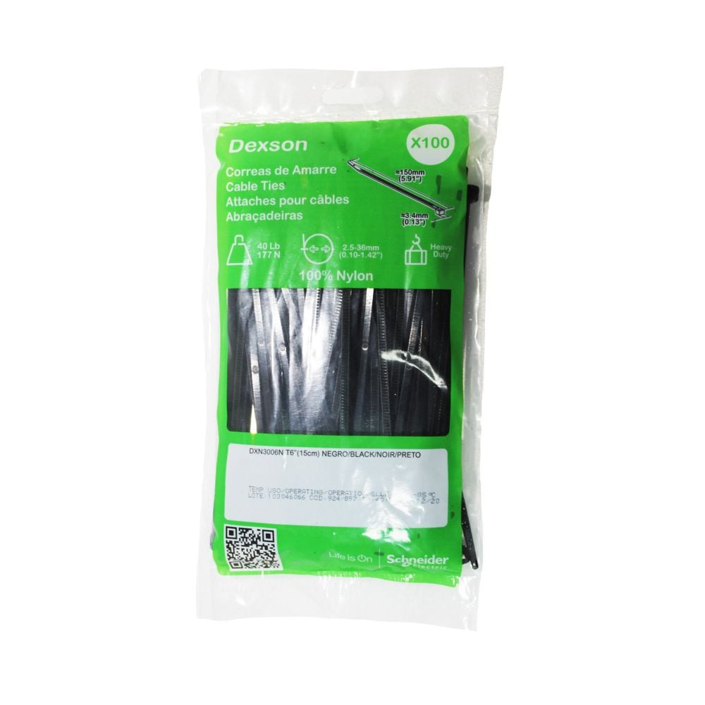 Collier de serrage robuste Dexson 15 cm x 3,2 mm, noir (lot de 100)