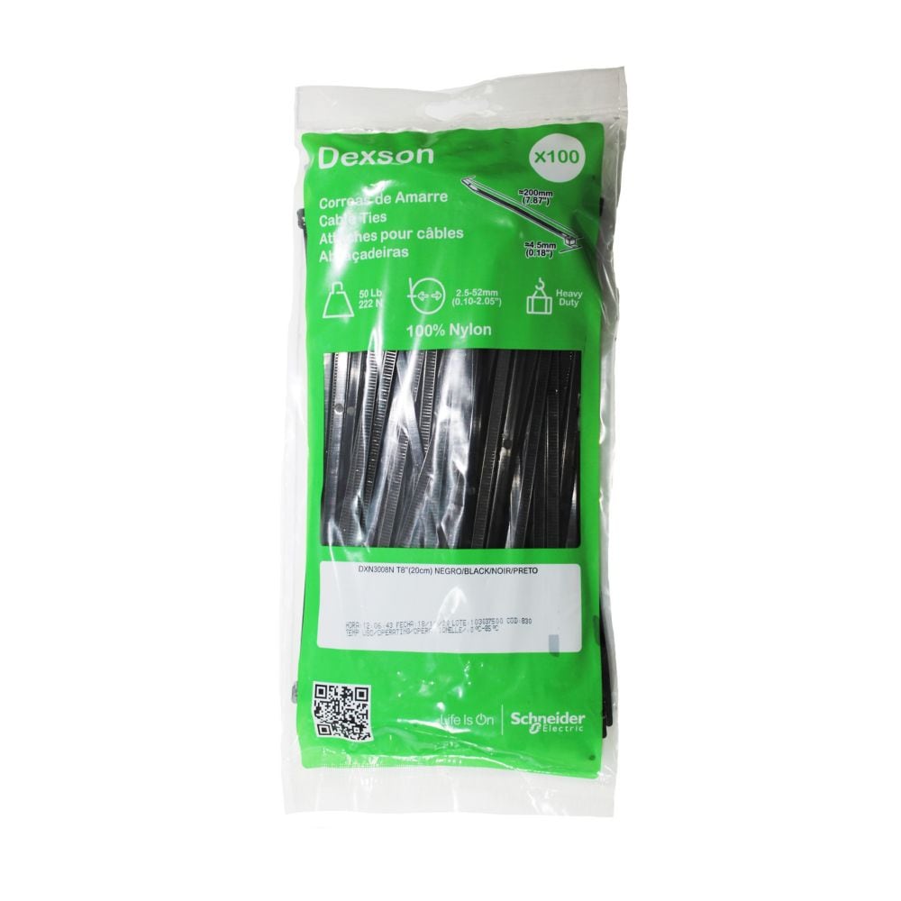Attaches de câble robustes Dexson 20 cm x 4,6 mm, noir (paquet de 100)