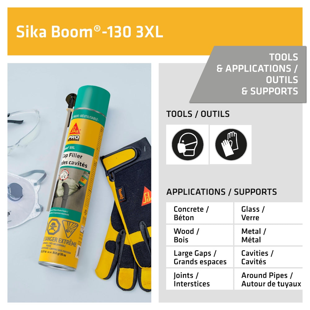 Sika Boom -130 3XL, 30 oz, mousse pulvérisée à grand foisonnement pour isolation intérieure et extérieure, 690 g