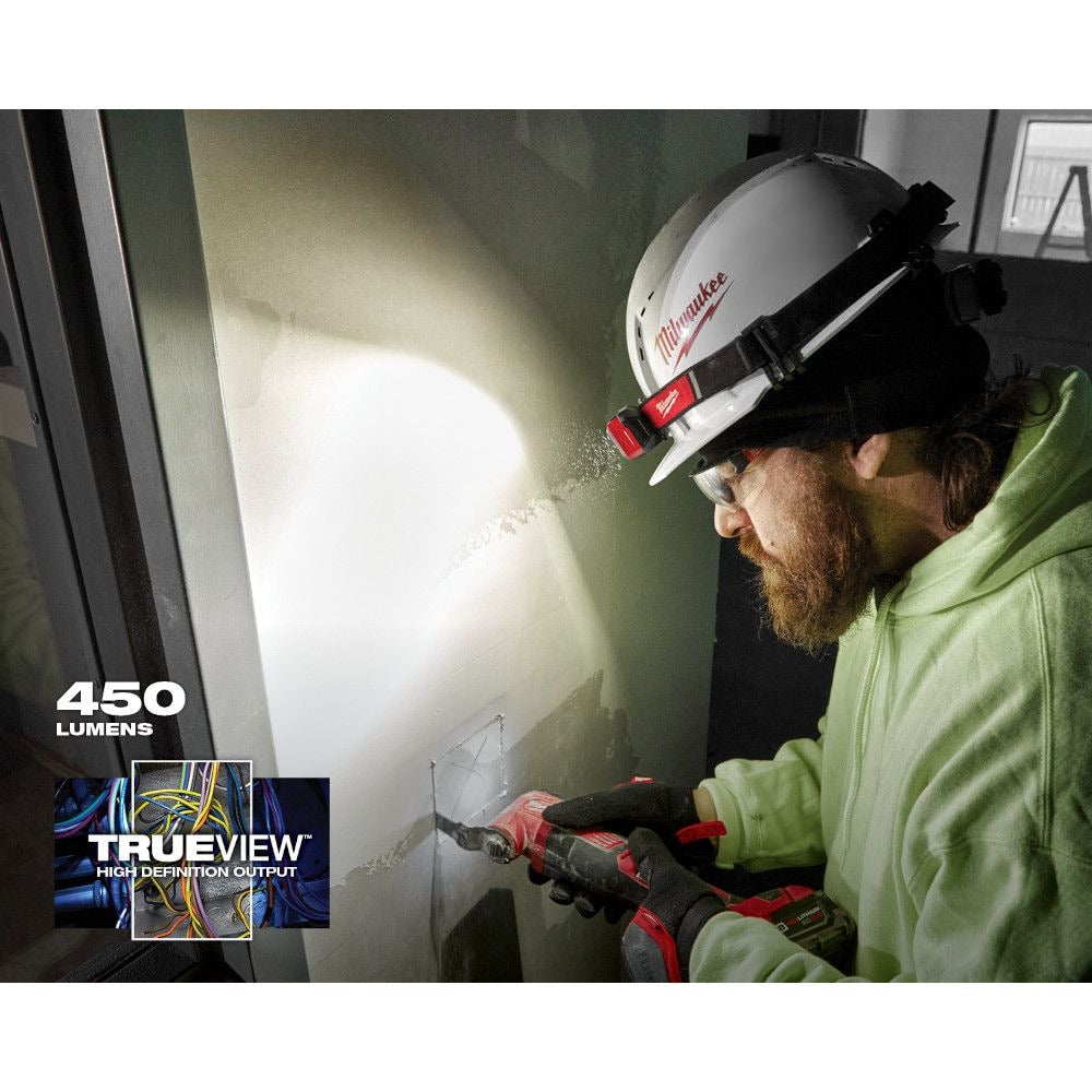 450 Lumens LED USB Internal Rechargeable Magnetic Hard Hat Headlamp and Task Light