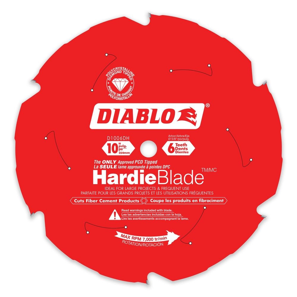 10-inch x 6 Tooth Diamond Tipped Circular Saw Blade for Fiber Cement Cutting