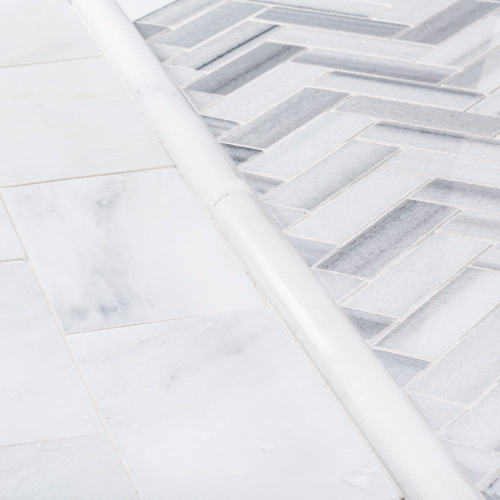 Zebra Plains Gray 13 in x 12 in. x 10mm Herringbone Polished Marble Wall and Floor Mosaic Tile