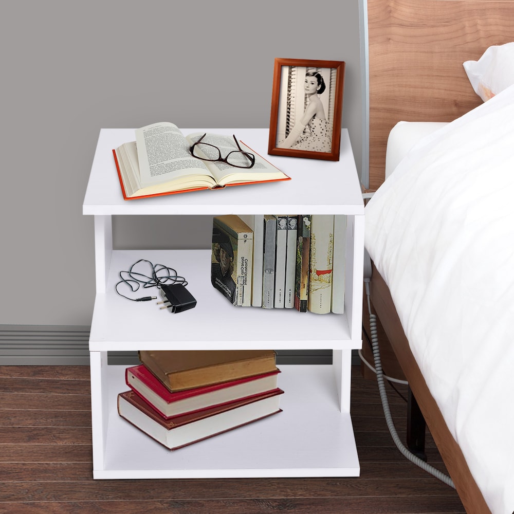 Modern Square 2 Tier Coffee Side Table Storage Shelf Rack Living Room White