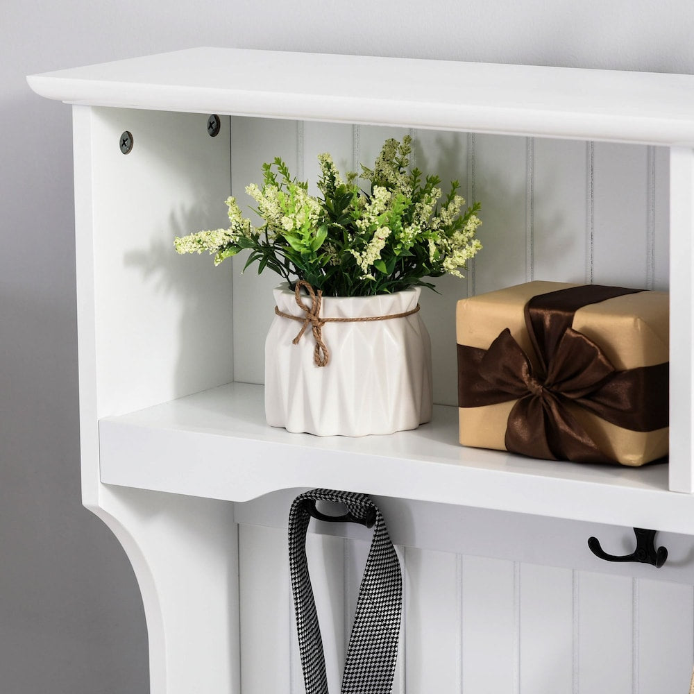 HOMCOM Coat Rack Stand Shoe Storage Bench w/ Hooks Shelves Drawers Seat Cushion