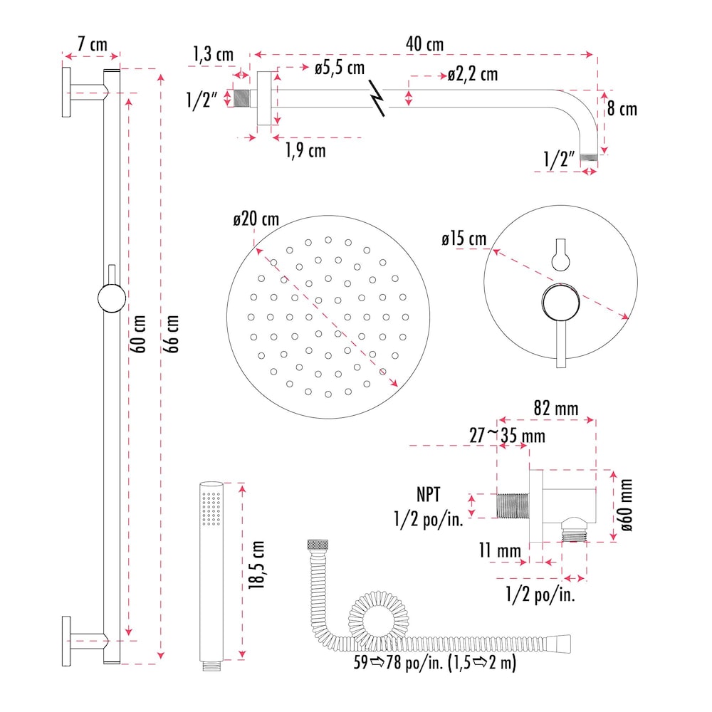 Round Shower Faucet with Sliding Rail in Chrome