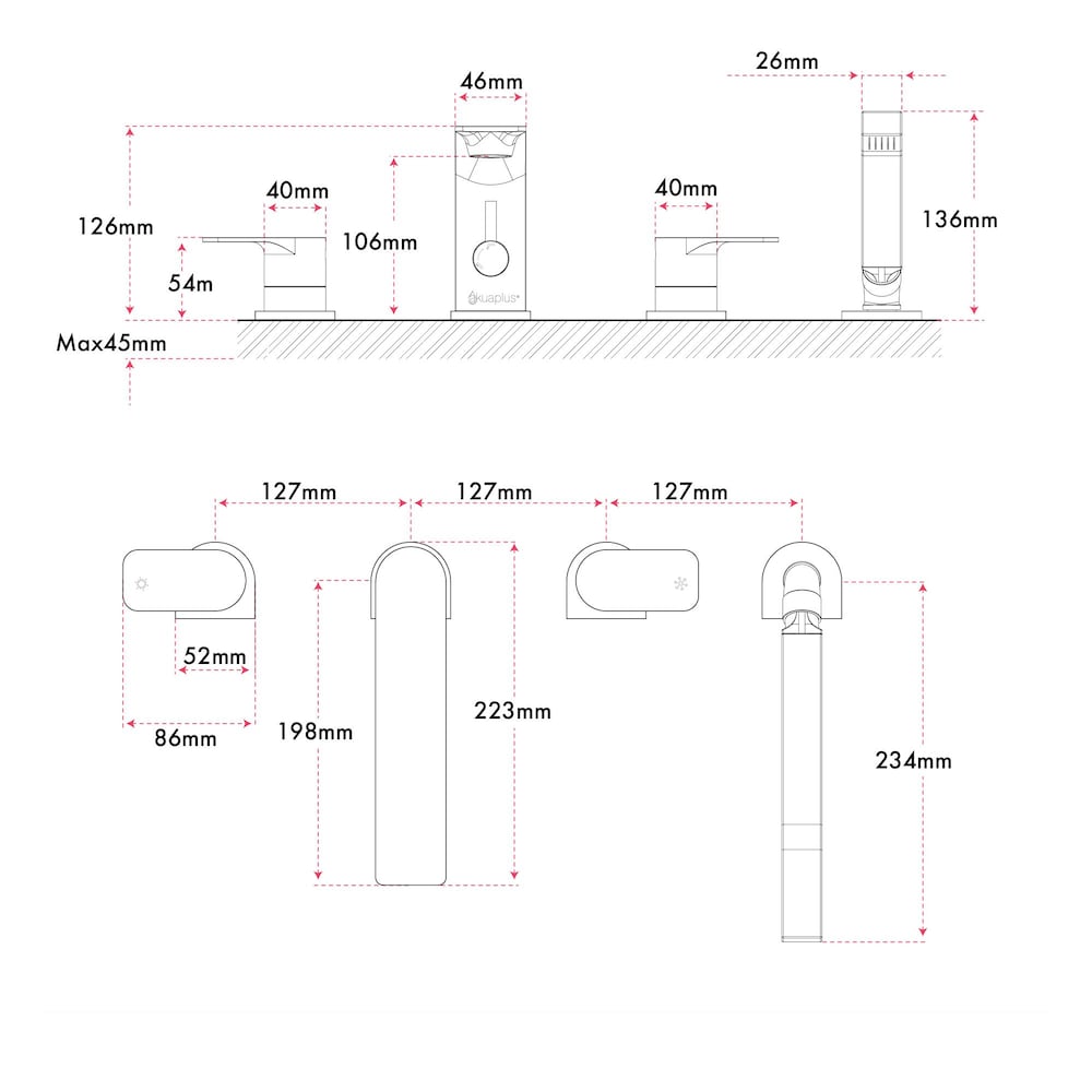 Roman Bathtub Faucet 4 Pieces with Hand Shower in Chrome