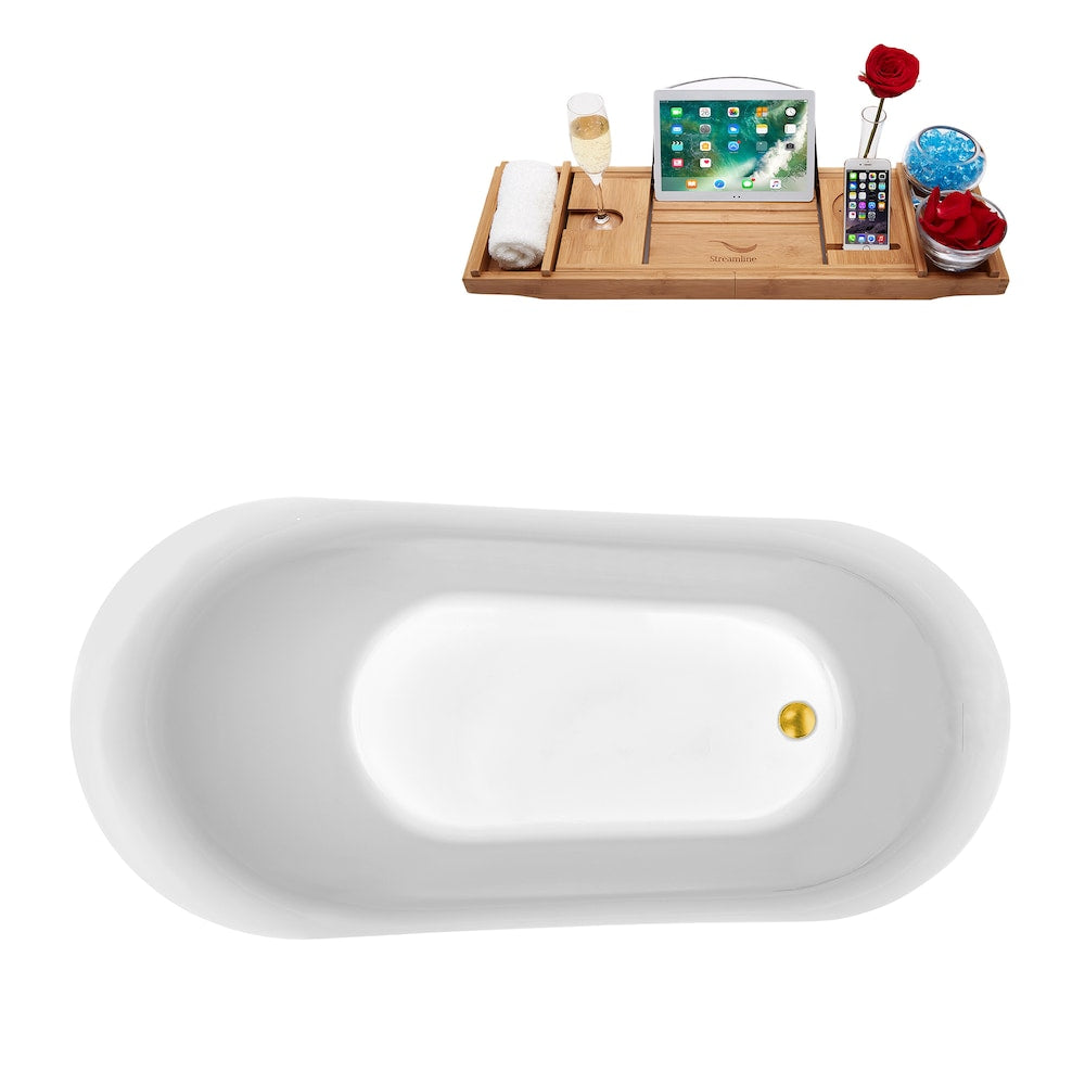 59 inch Streamline N290GLD Freestanding Bathtub and Tray with Internal Drain