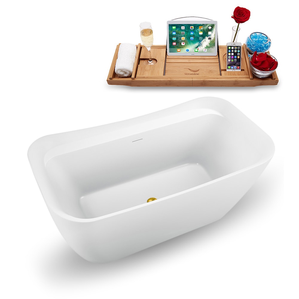 59 inch Streamline N1720GLD Freestanding Bathtub and Tray with Internal Drain