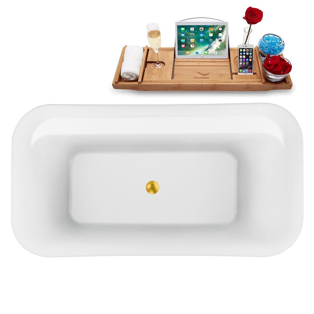 59 inch Streamline N1720GLD Freestanding Bathtub and Tray with Internal Drain