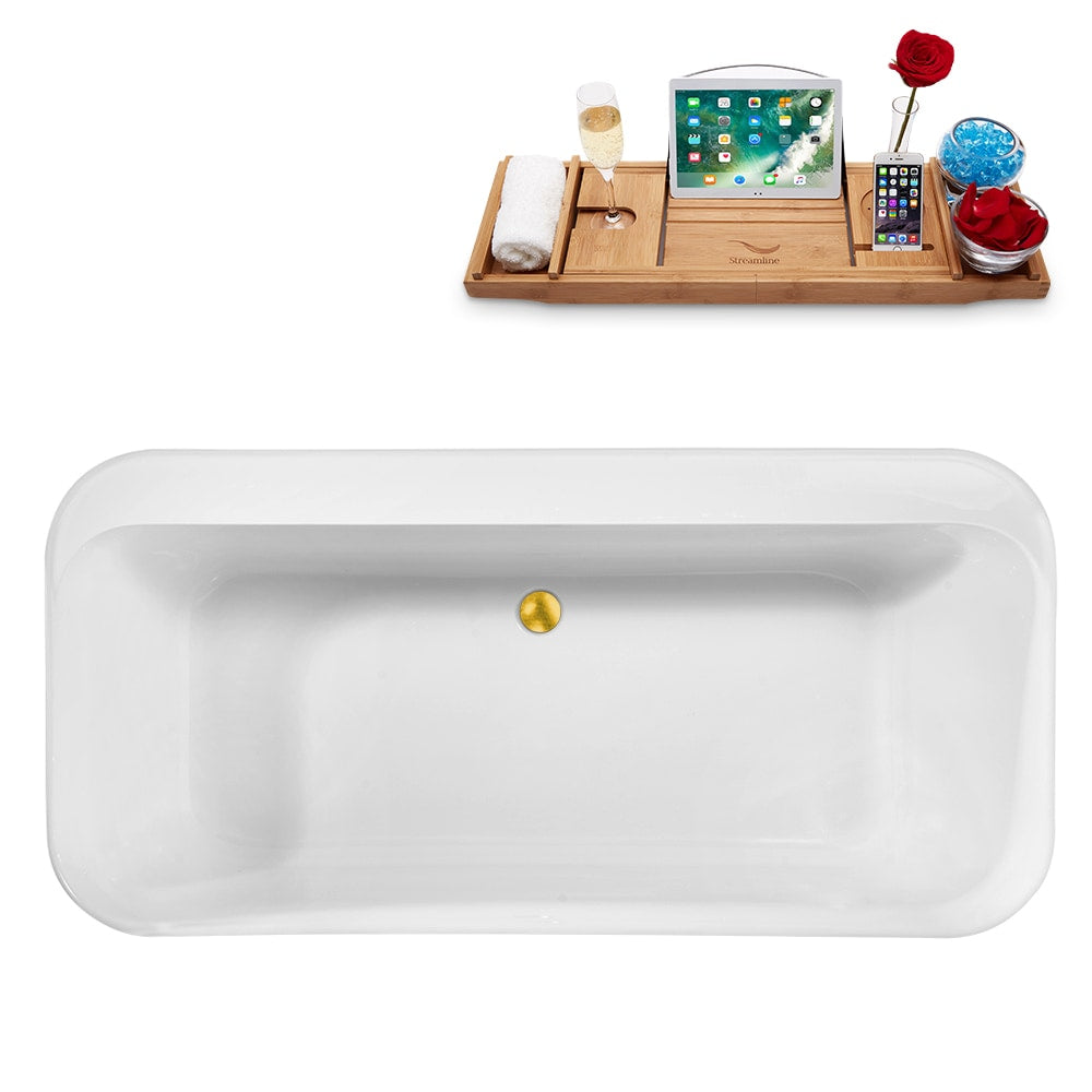 59 inch Streamline N2100GLD Freestanding Bathtub and Tray with Internal Drain
