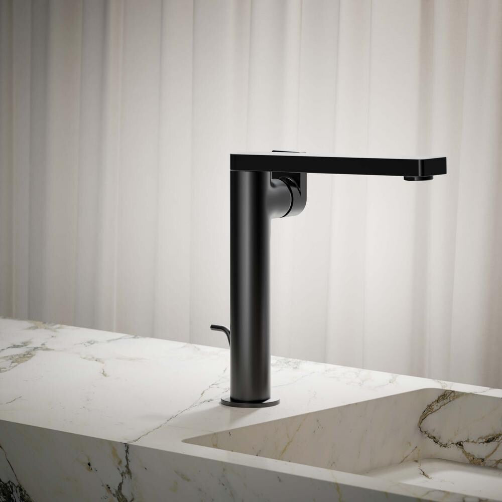 Robinet de salle de bain monotrou à poignée unique et haut composé avec poignée à levier en noir mat