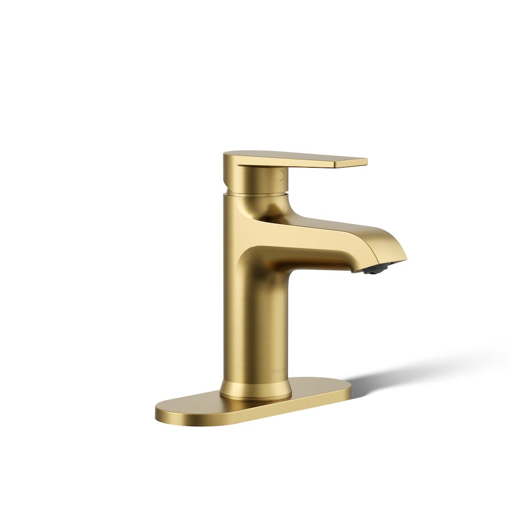 Robinet de salle de bain à poignée unique Hint avec plaque de pont en écusson doré