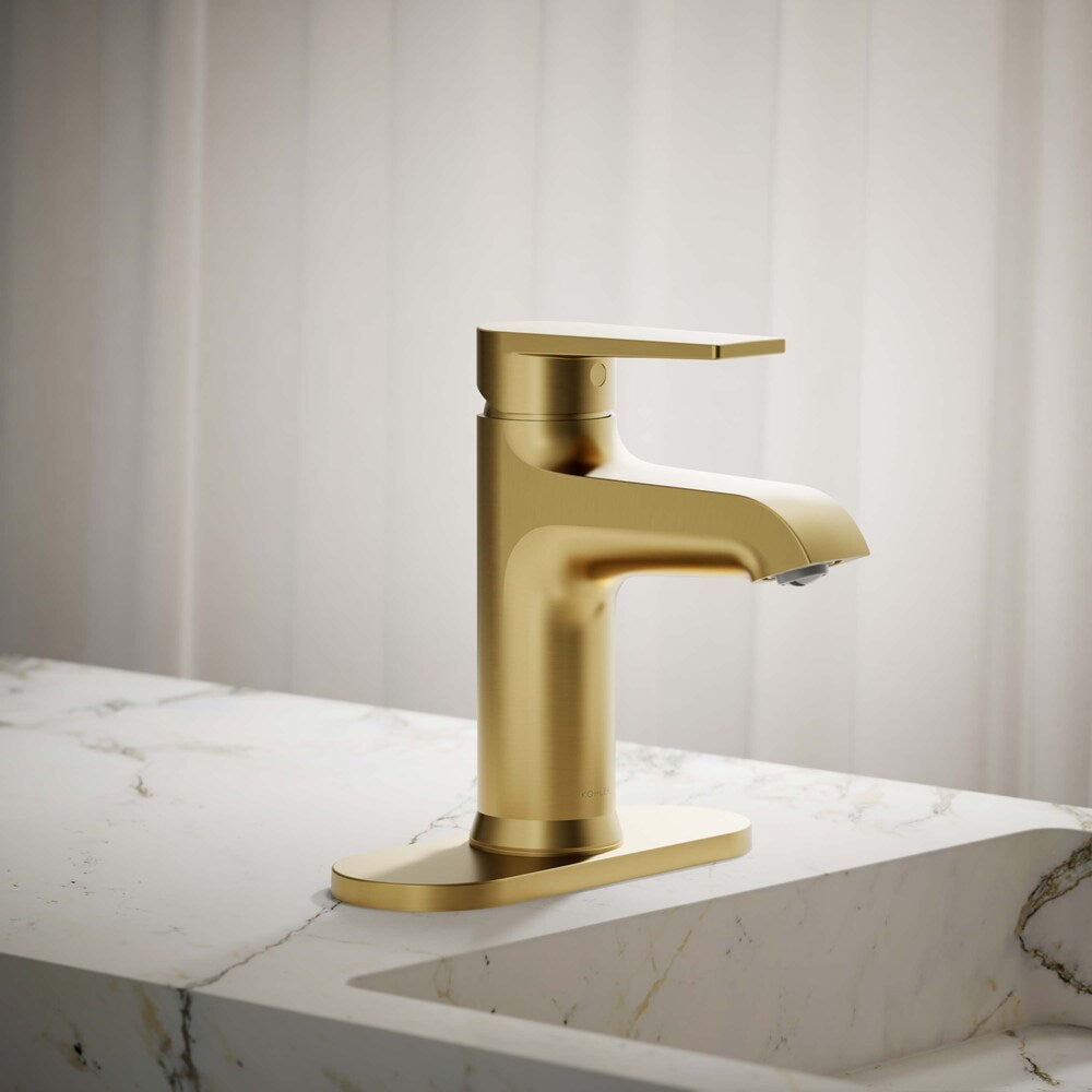 Robinet de salle de bain à poignée unique Hint avec plaque de pont en écusson doré