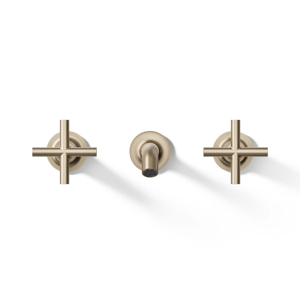 Robinet de lavabo de salle de bain mural à 2 poignées Purist, avec poignées croisées en bronze (nécessite une vanne)