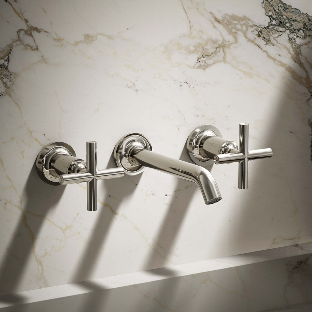 Purist 2-Handle Wall-Mount Bathroom Sink Faucet, with Cross Handles in Polished Nickel (Requires Valve)