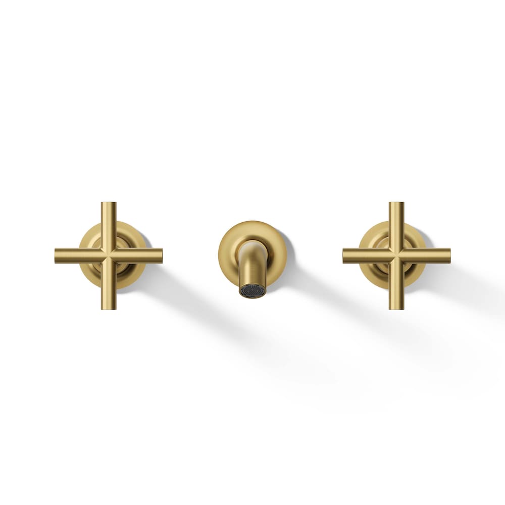 Robinet de lavabo de salle de bain mural à 2 poignées Purist, avec poignées croisées en laiton Moderene (nécessite une valve)