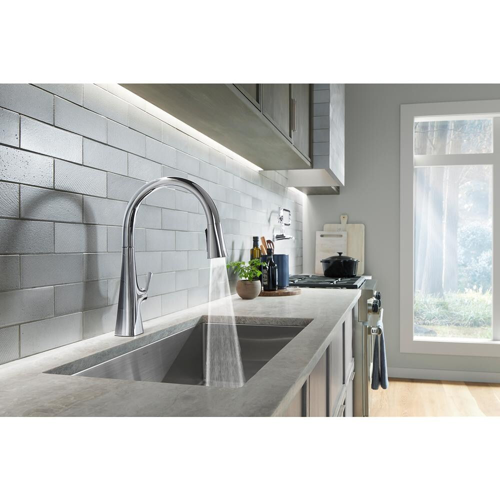 Robinet de cuisine Graze à poignée unique avec douchette rétractable et tête de pulvérisation à 3 fonctions en chrome poli