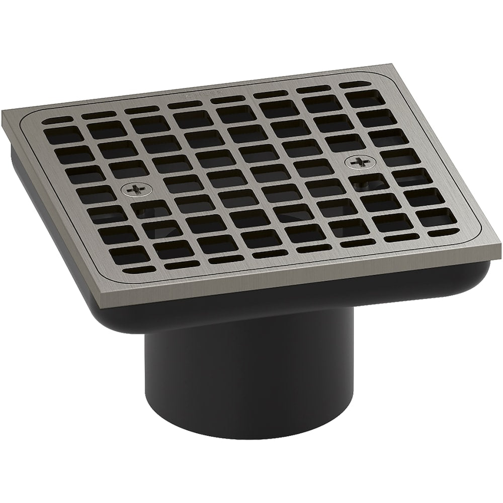 Clearflo Drain de douche carré en laiton de 4,25 po, nickel brossé vibrant (corps de drain non inclus)