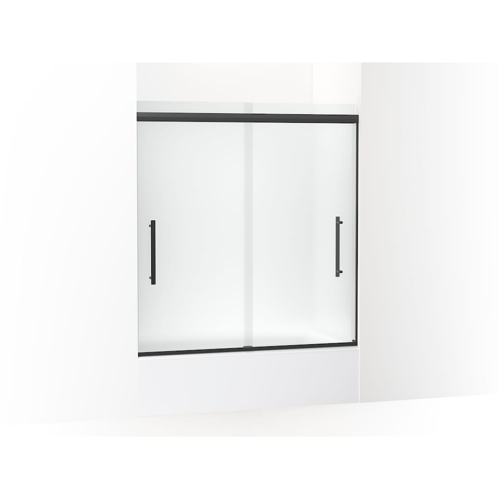 Pleat 59.625 in. x 63.5625 in. Frameless Sliding Bathtub Door in Matte Black with Frosted Glass