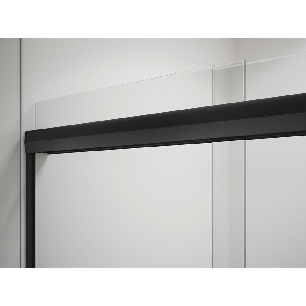 Pleat 59.625 in. x 63.5625 in. Frameless Sliding Bathtub Door in Matte Black with Frosted Glass