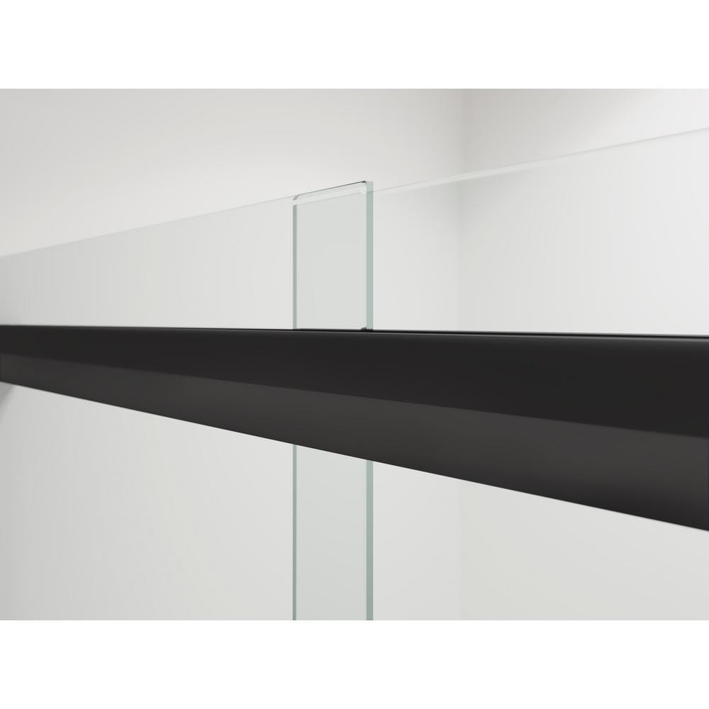 Pleat 59.625 in. x 63.5625 in. Frameless Sliding Bathtub Door in Matte Black with Frosted Glass