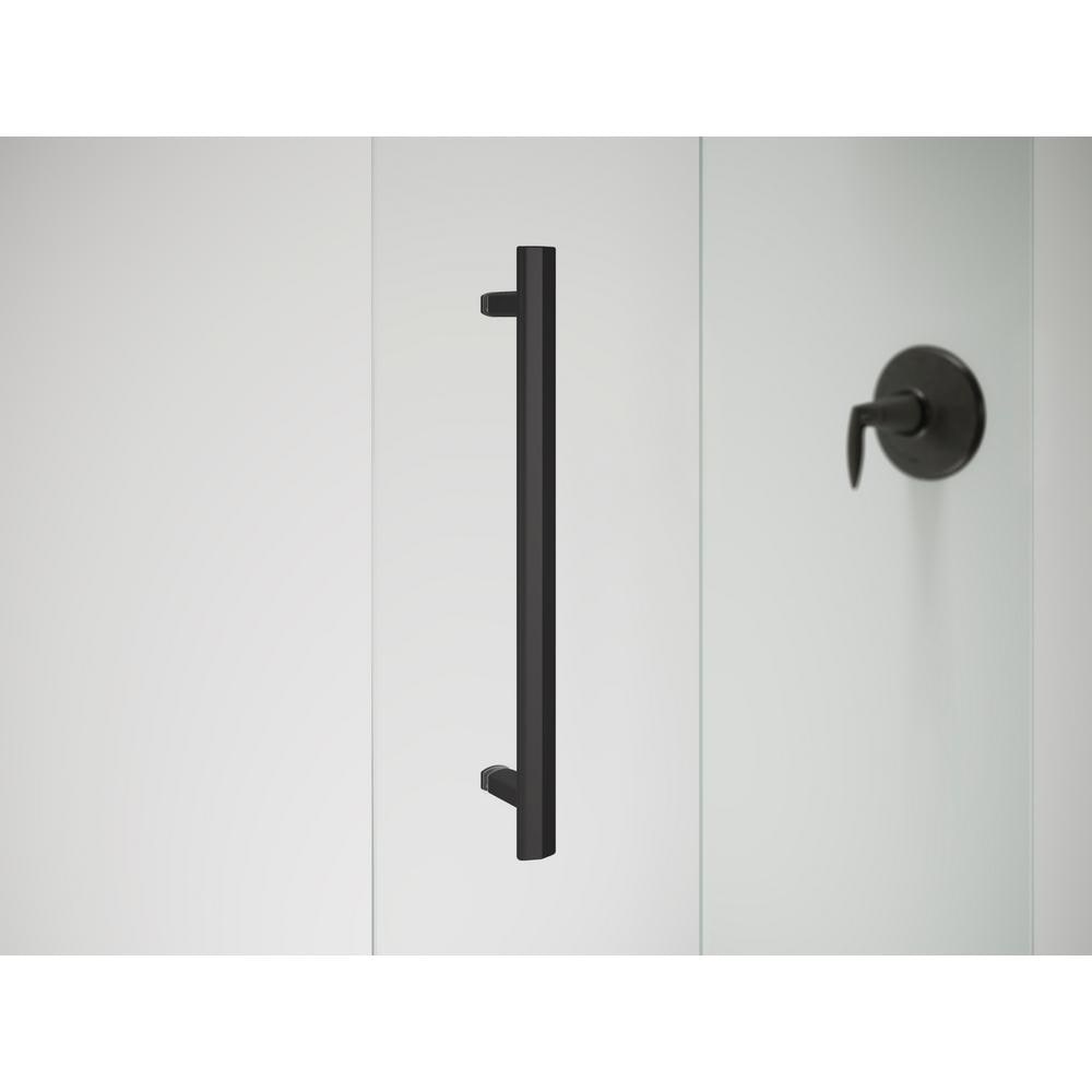 Pleat 59.625 in. x 63.5625 in. Frameless Sliding Bathtub Door in Matte Black with Frosted Glass