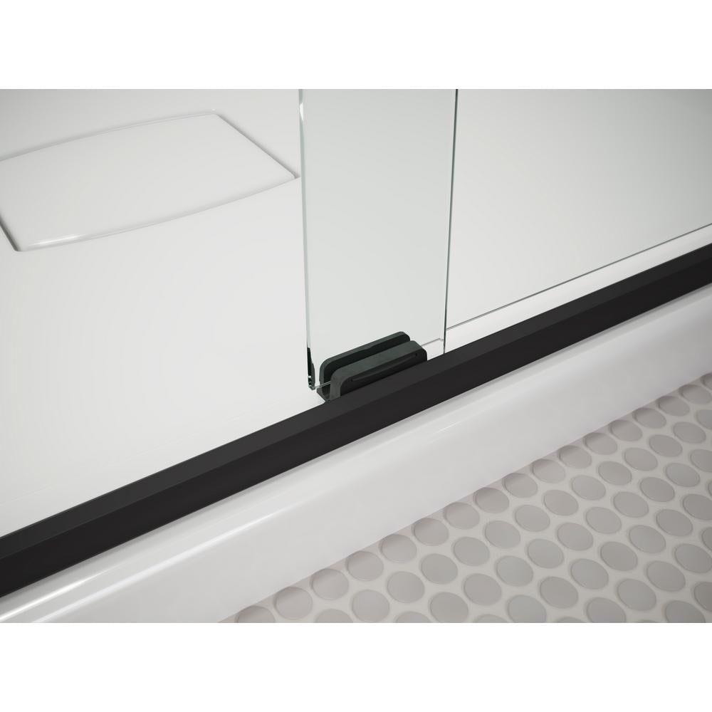 Pleat 59.625 in. x 63.5625 in. Frameless Sliding Bathtub Door in Matte Black with Frosted Glass