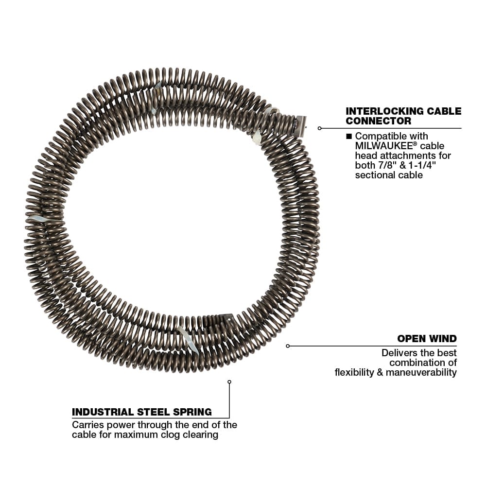 7/8 inch x 15 ft All Purpose Open Wind Sectional Drain Cleaning Cable