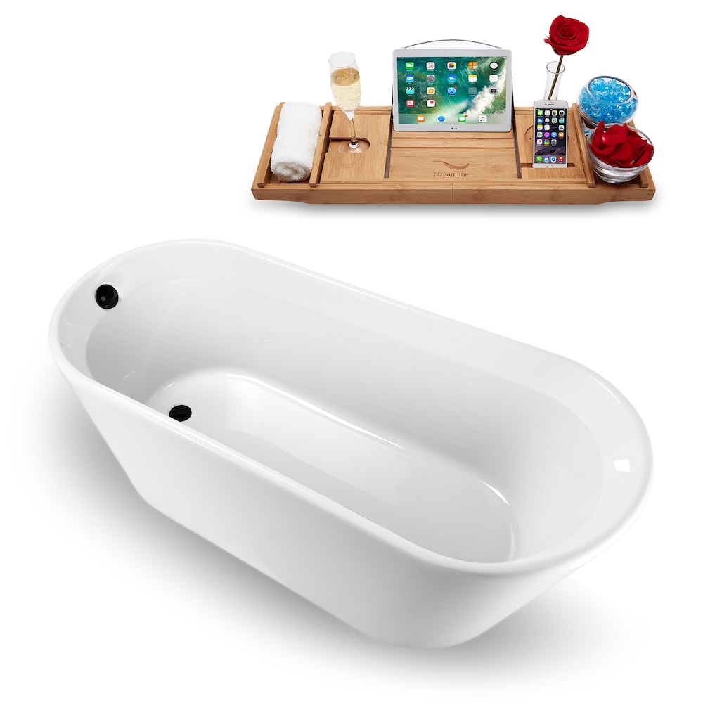 61 inch Streamline N1520BL Freestanding Bathtub and Tray with Internal Drain