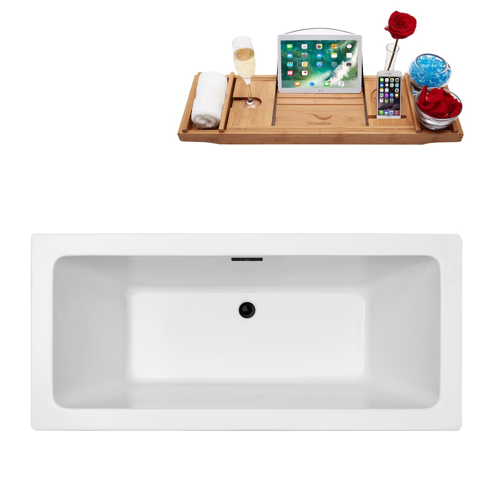 60 inch Streamline N320BL Soaking Freestanding Bathtub and Tray with Internal Drain