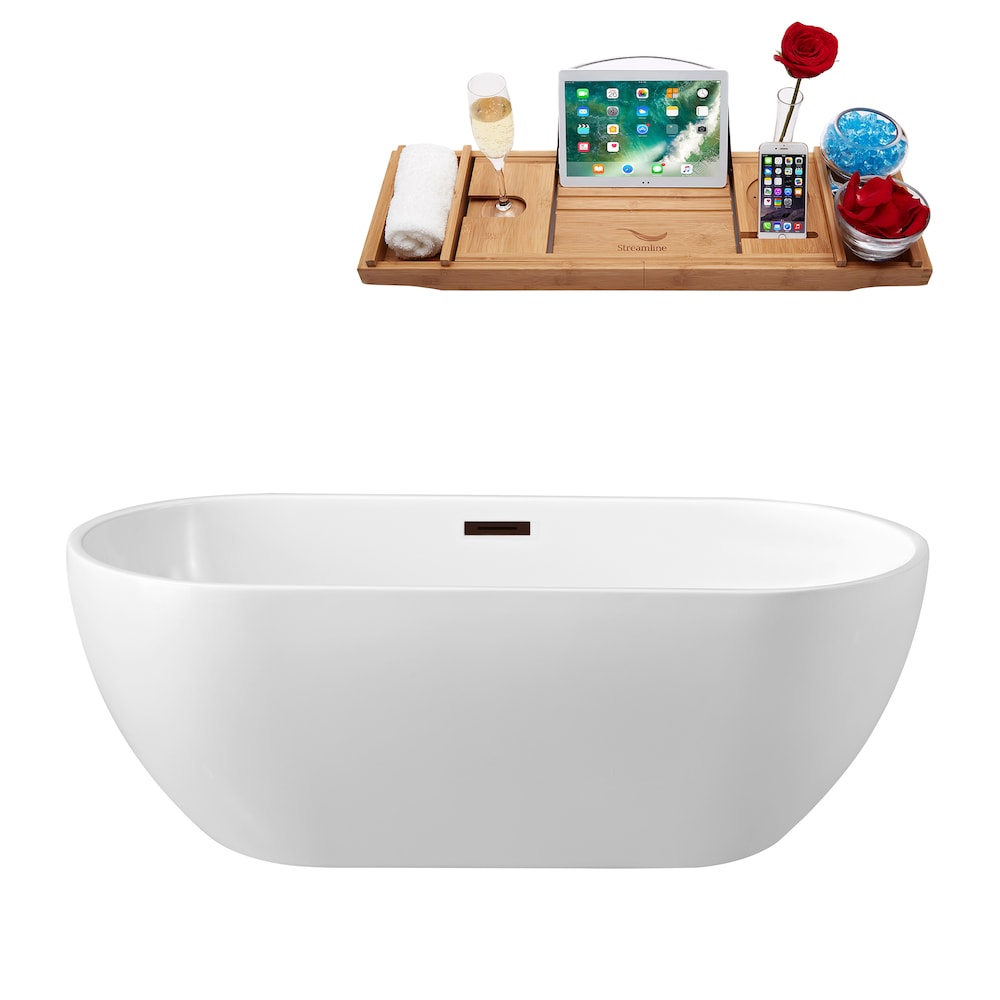 59 inch Streamline N140ORB Soaking Freestanding Bathtub and Tray with Internal Drain