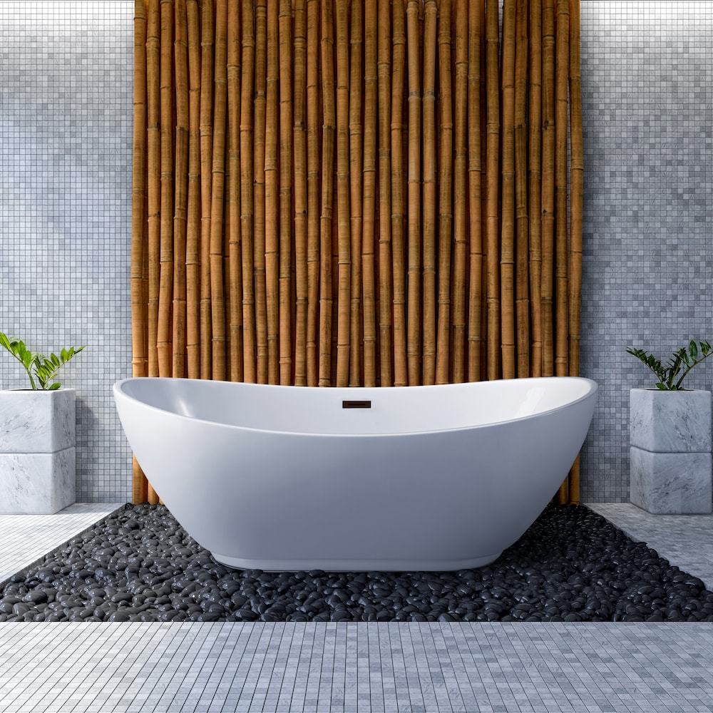 62 inch Streamline N580ORB Soaking Freestanding Bathtub and Tray with Internal Drain