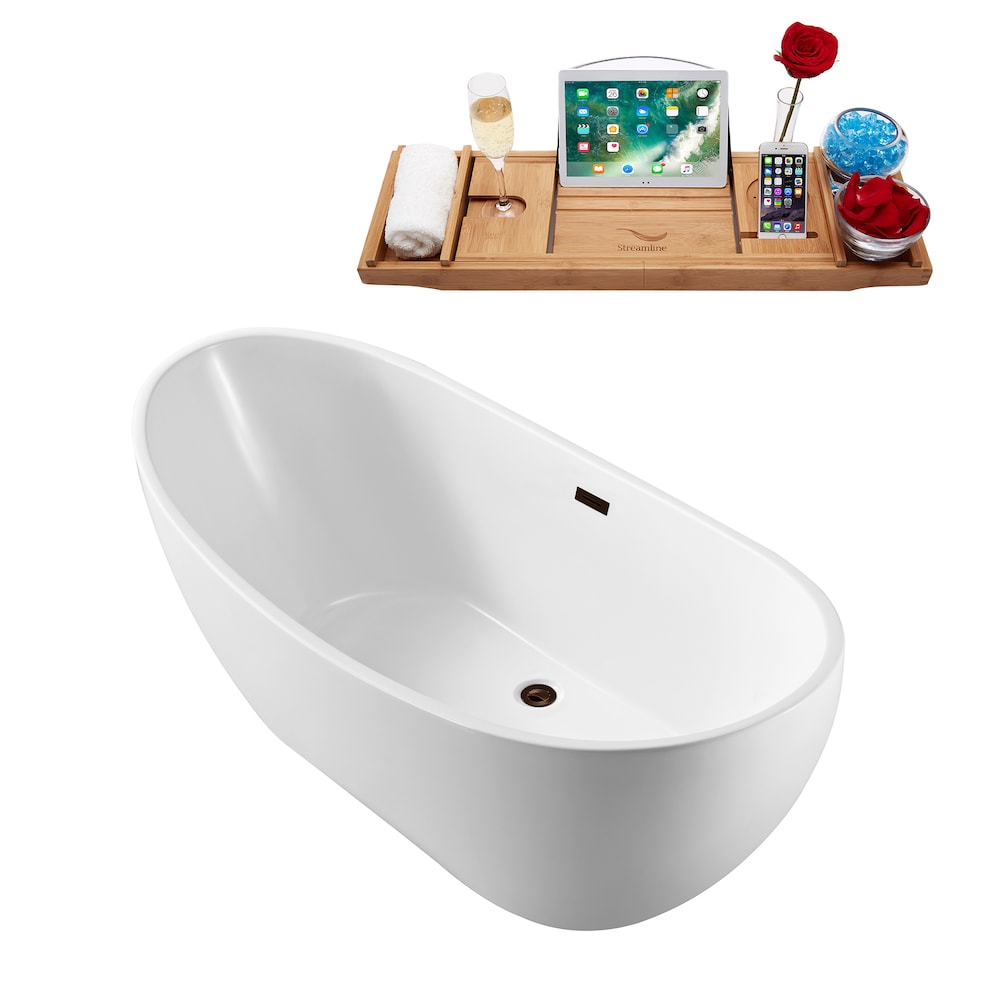 62 inch Streamline N580ORB Soaking Freestanding Bathtub and Tray with Internal Drain