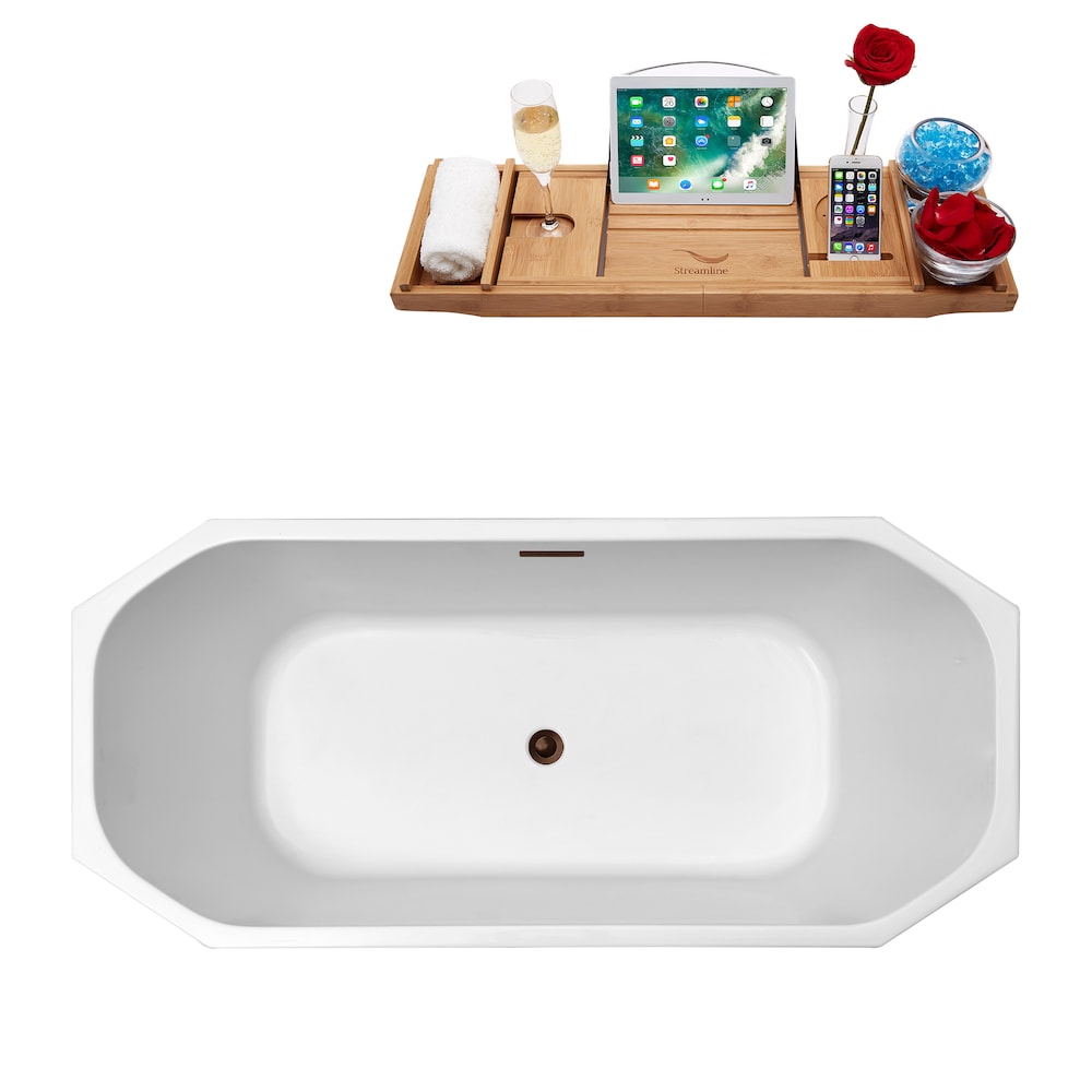 63 inch Streamline N620ORB Soaking Freestanding Bathtub and Tray with Internal Drain