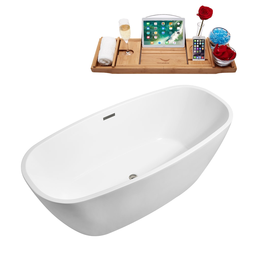 59 inch Streamline N700BNK Soaking Freestanding Bathtub and Tray with Internal Drain