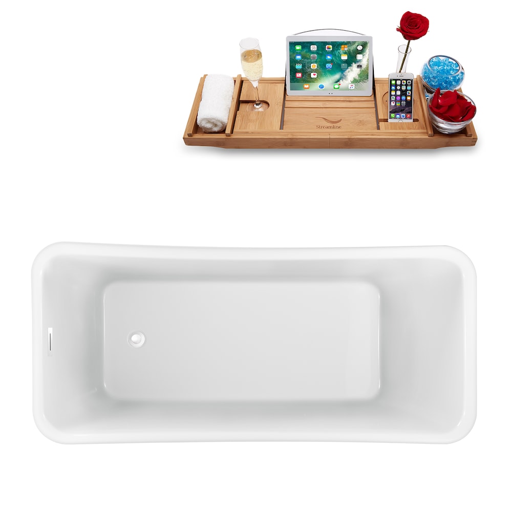 67 inch Streamline N1220WH Freestanding Bathtub and Tray with Internal Drain