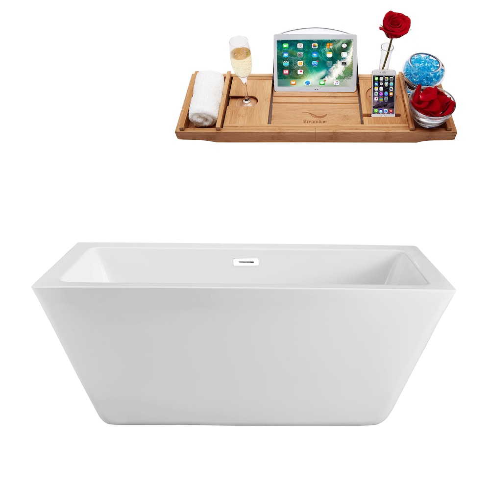 Baignoire autoportante Streamline N320WH de 60 pouces et plateau avec drain interne