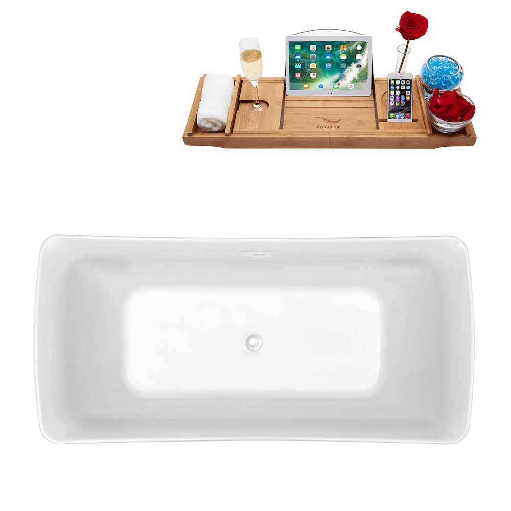 Baignoire autoportante Streamline N540WH de 62 pouces et plateau avec drain interne
