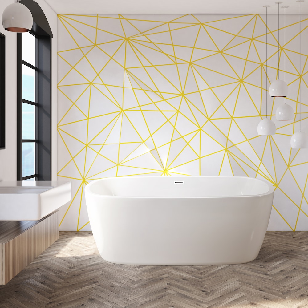 59 inch Streamline N780WH Soaking Freestanding Bathtub and Tray with Internal Drain