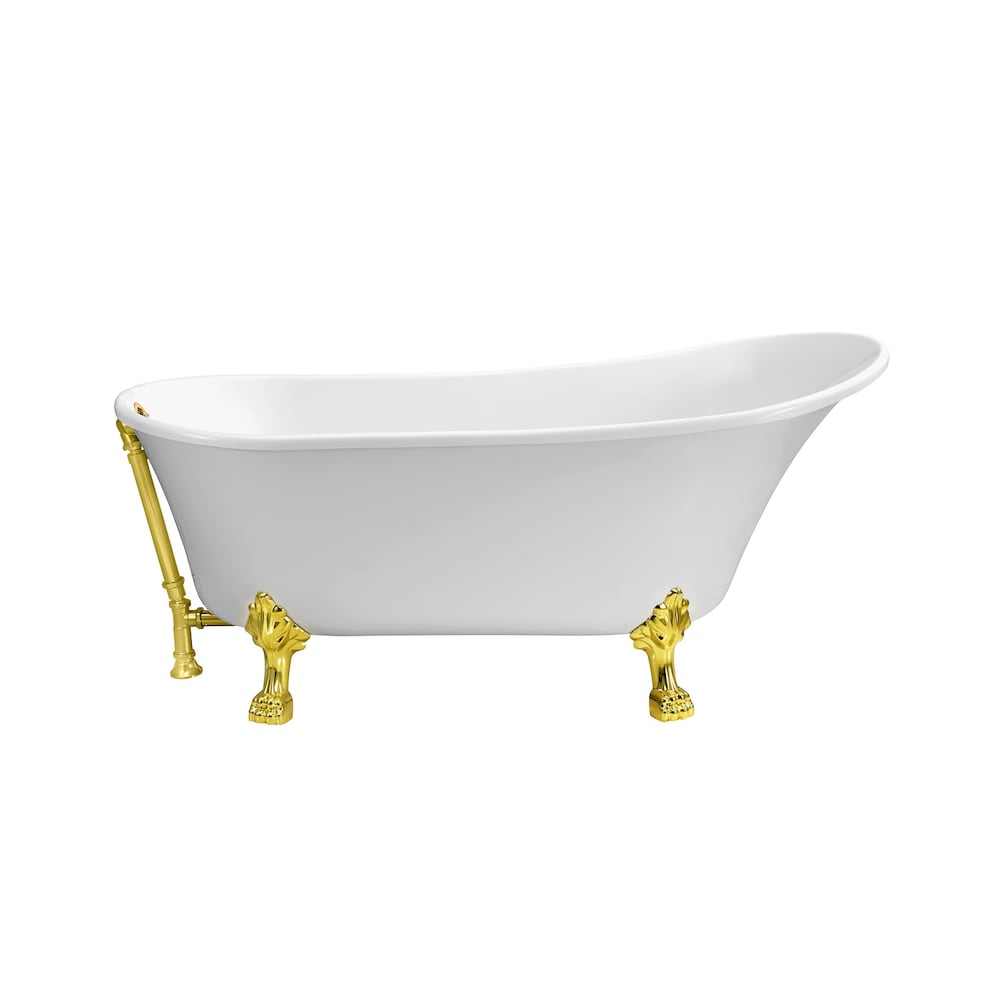 63 inch Streamline NPT9342GLD-GLD Soaking Clawfoot Bathtub with External Drain