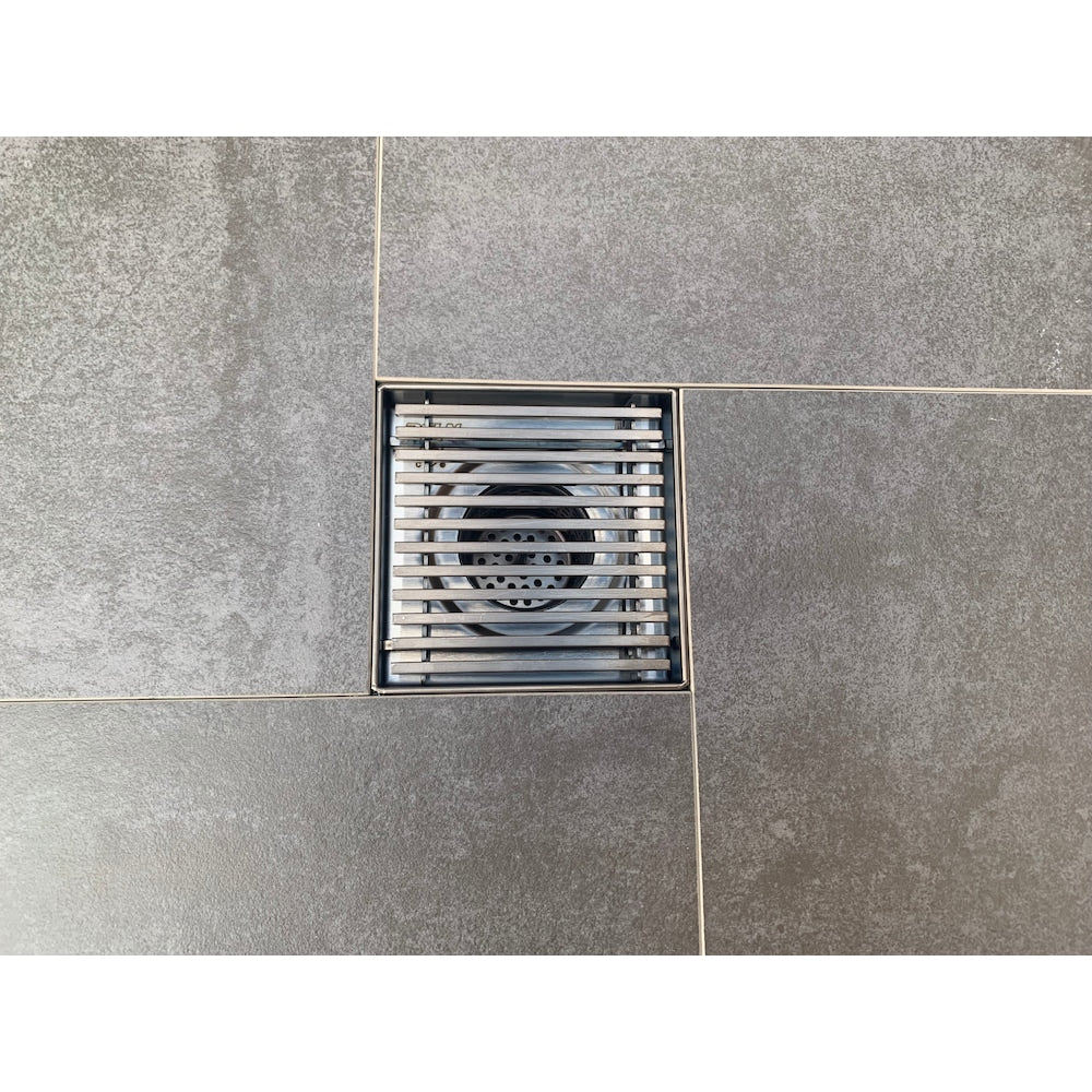 6 inch x 6 inch Gunmetal Grey Square Shower Drain with Linear Pattern Drain Cov