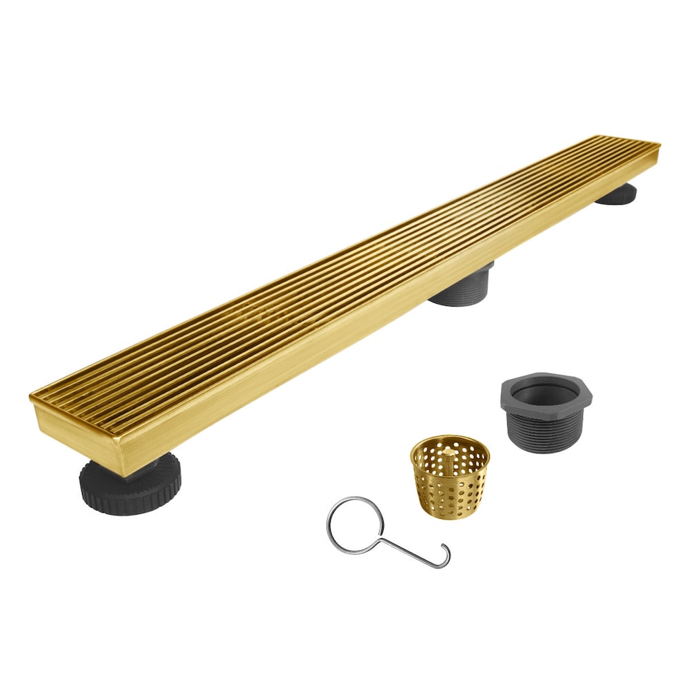 24 inch Brushed Gold Linear Shower Drain with Linear Drain Cover