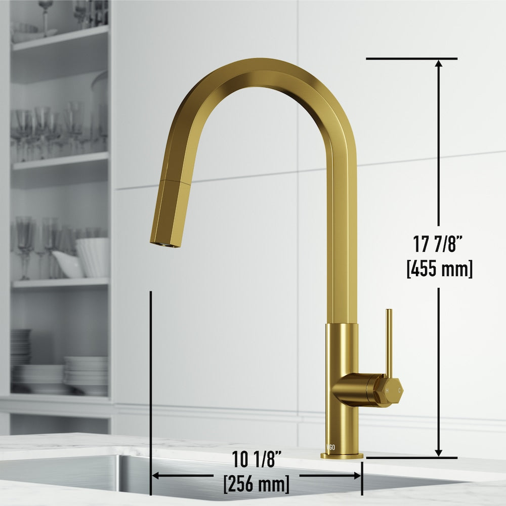 Robinet de cuisine à poignée unique et pulvérisateur rétractable Hart Hexad en or brossé mat