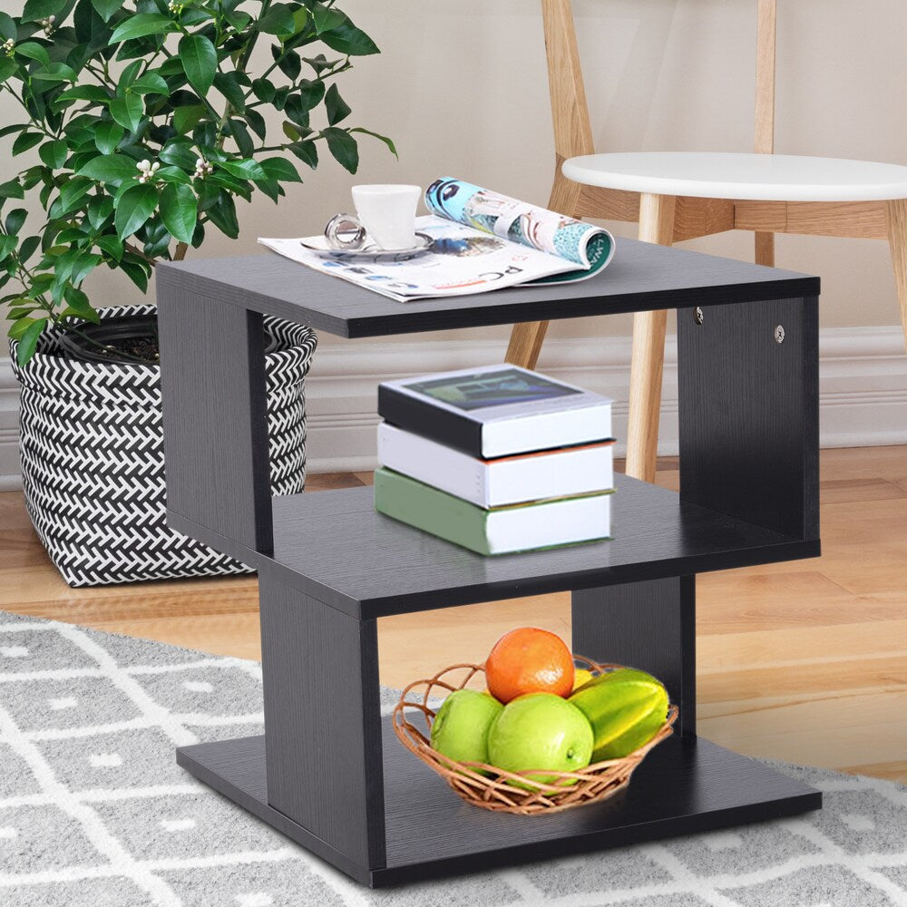 Square 2 Tier Coffee Side Table Storage Shelf Rack Living Room Black
