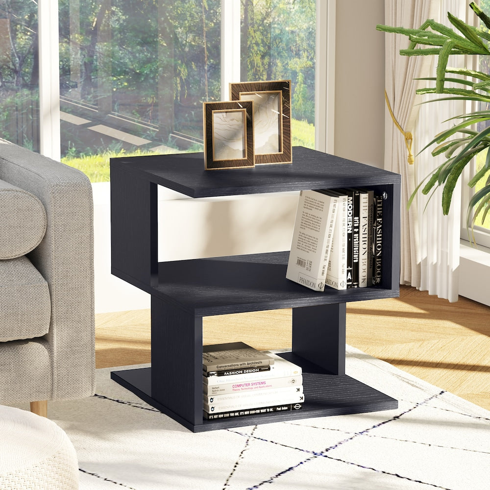 Square 2 Tier Coffee Side Table Storage Shelf Rack Living Room Black