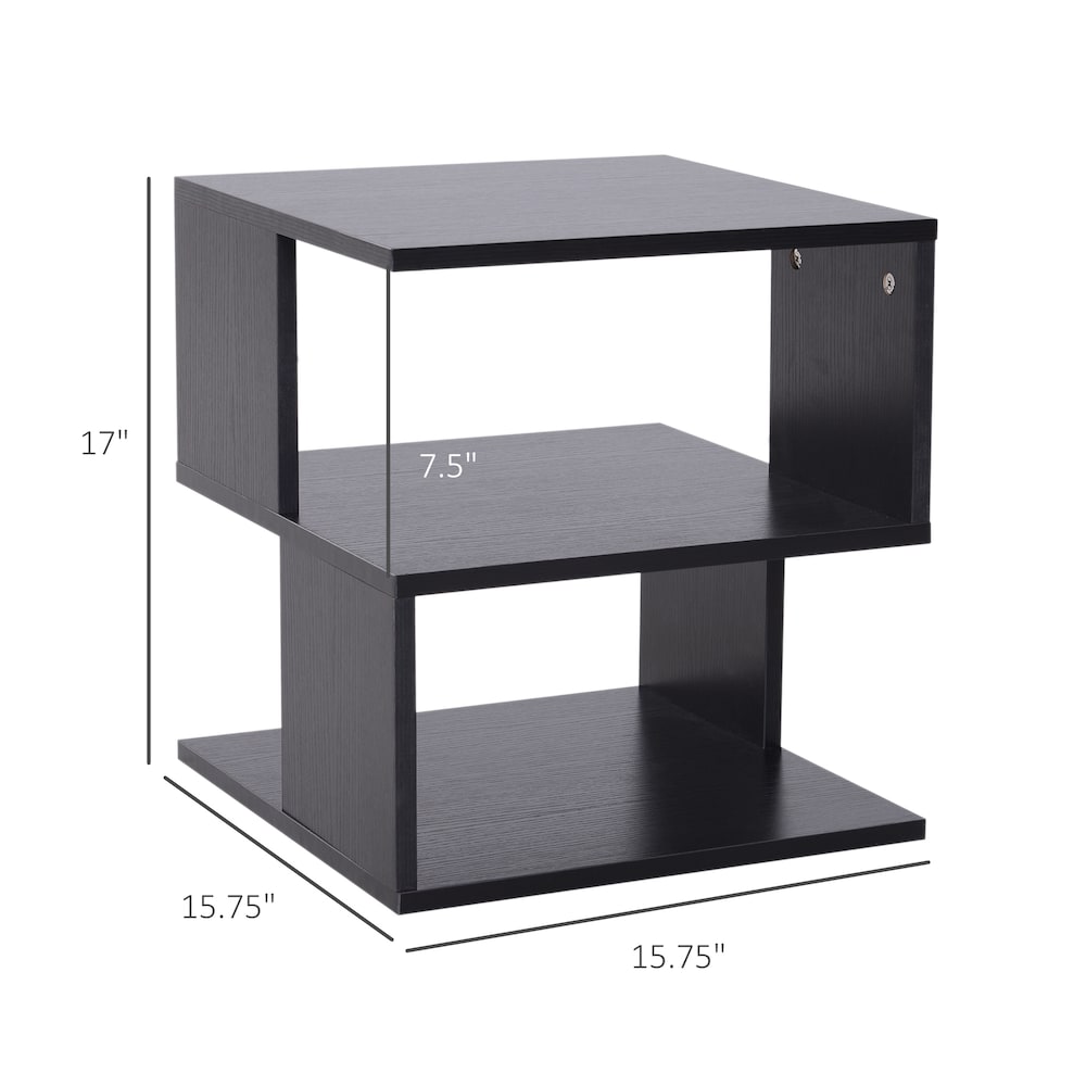 Square 2 Tier Coffee Side Table Storage Shelf Rack Living Room Black