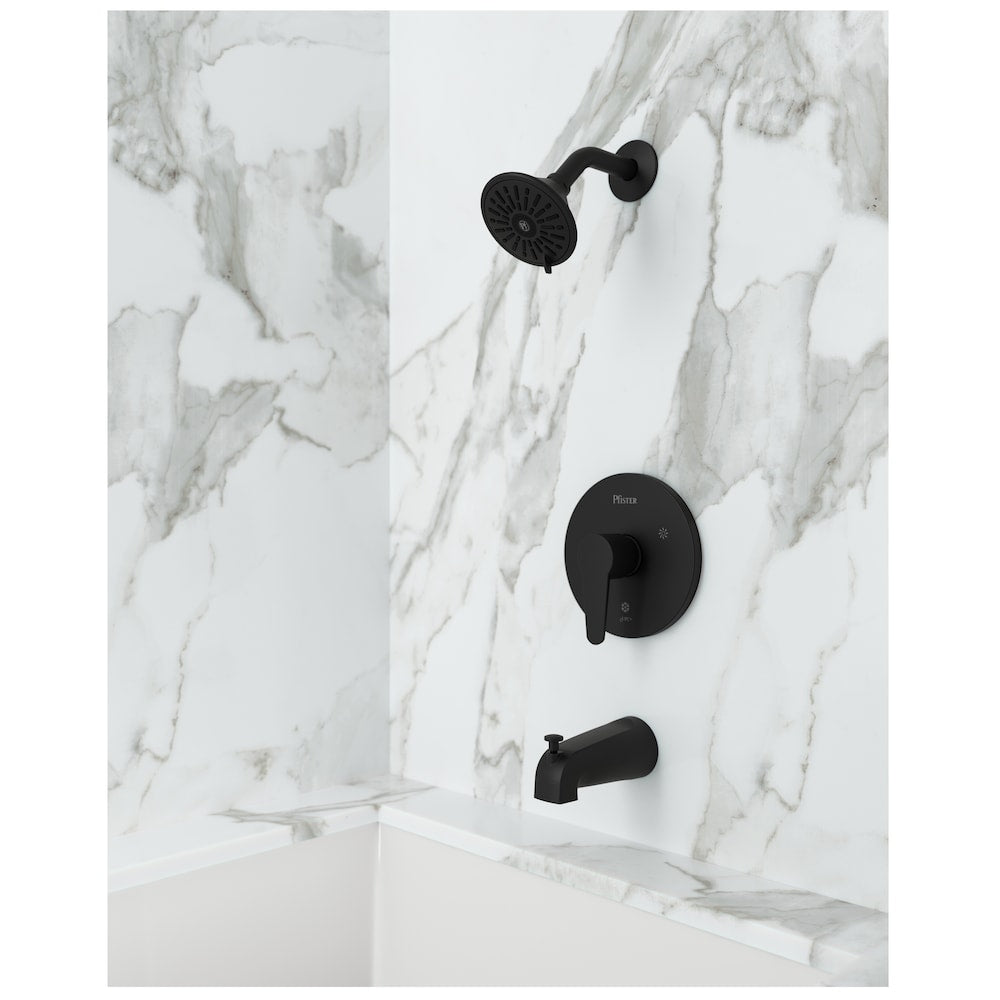 Ferris Matte Black Tub and Shower Kit/Tub and Shower Faucet with 3-Function Shower Head and Bathtub Faucet