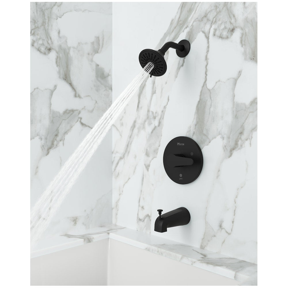 Ferris Matte Black Tub and Shower Kit/Tub and Shower Faucet with 3-Function Shower Head and Bathtub Faucet