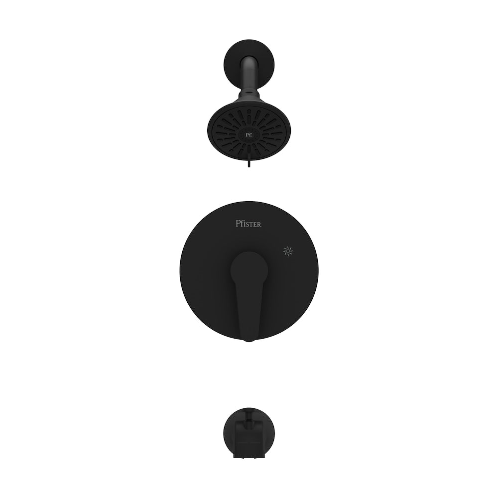 Ferris Matte Black Tub and Shower Kit/Tub and Shower Faucet with 3-Function Shower Head and Bathtub Faucet