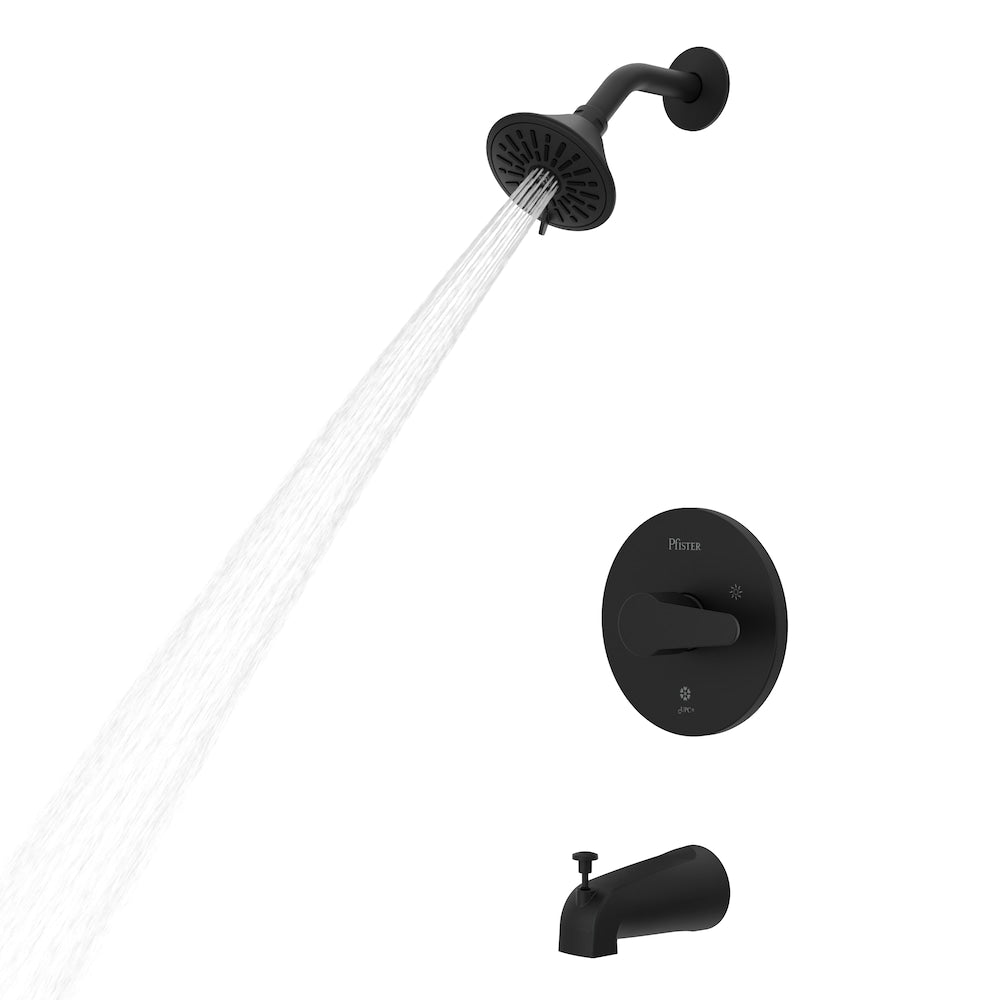 Ferris Matte Black Tub and Shower Kit/Tub and Shower Faucet with 3-Function Shower Head and Bathtub Faucet
